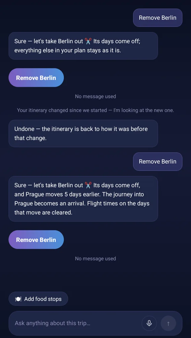 The Brimm trip chat with a microphone button for speaking